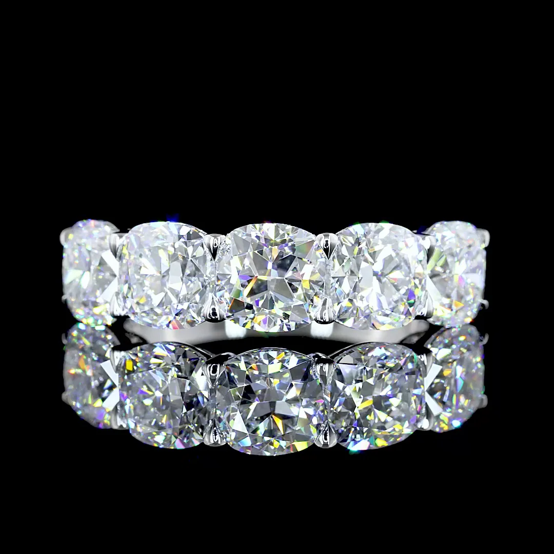 4.25 Cts 14k White Gold Square Cushion Brilliant Shape 5 Stones Eternity Band