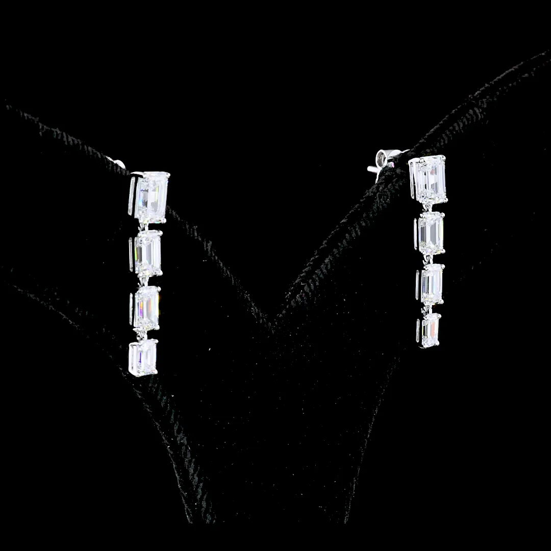 2.62 Cts 14k White Gold Emerald Shape Hanging Earring
