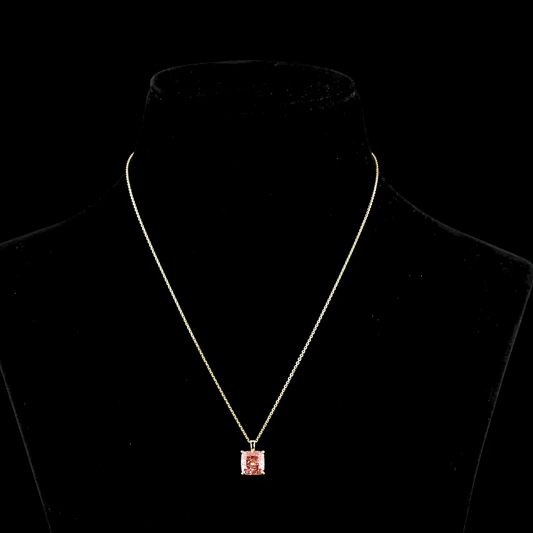 3.56 Cts 14k Yellow Gold Cushion Brilliant Shape Solitaire Pendant