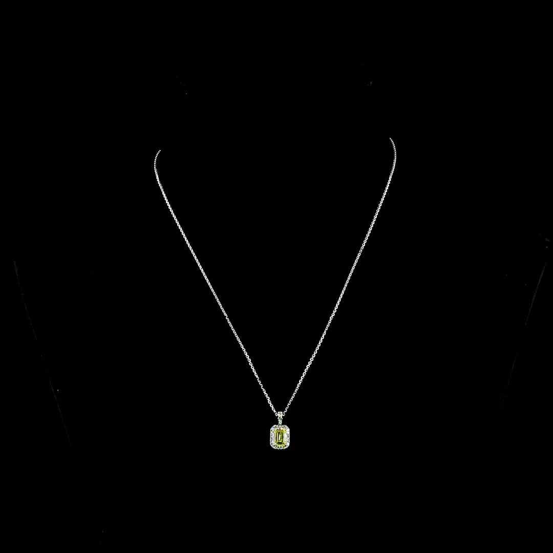 1.27 Cts 14k White Gold Emerald Shape Halo Pendant