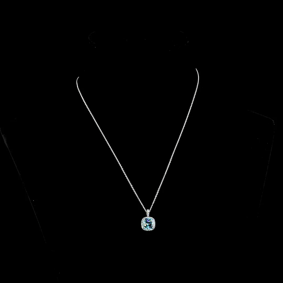 2.95 Cts 14k White Gold Cushion Modified Shape Halo Pendant