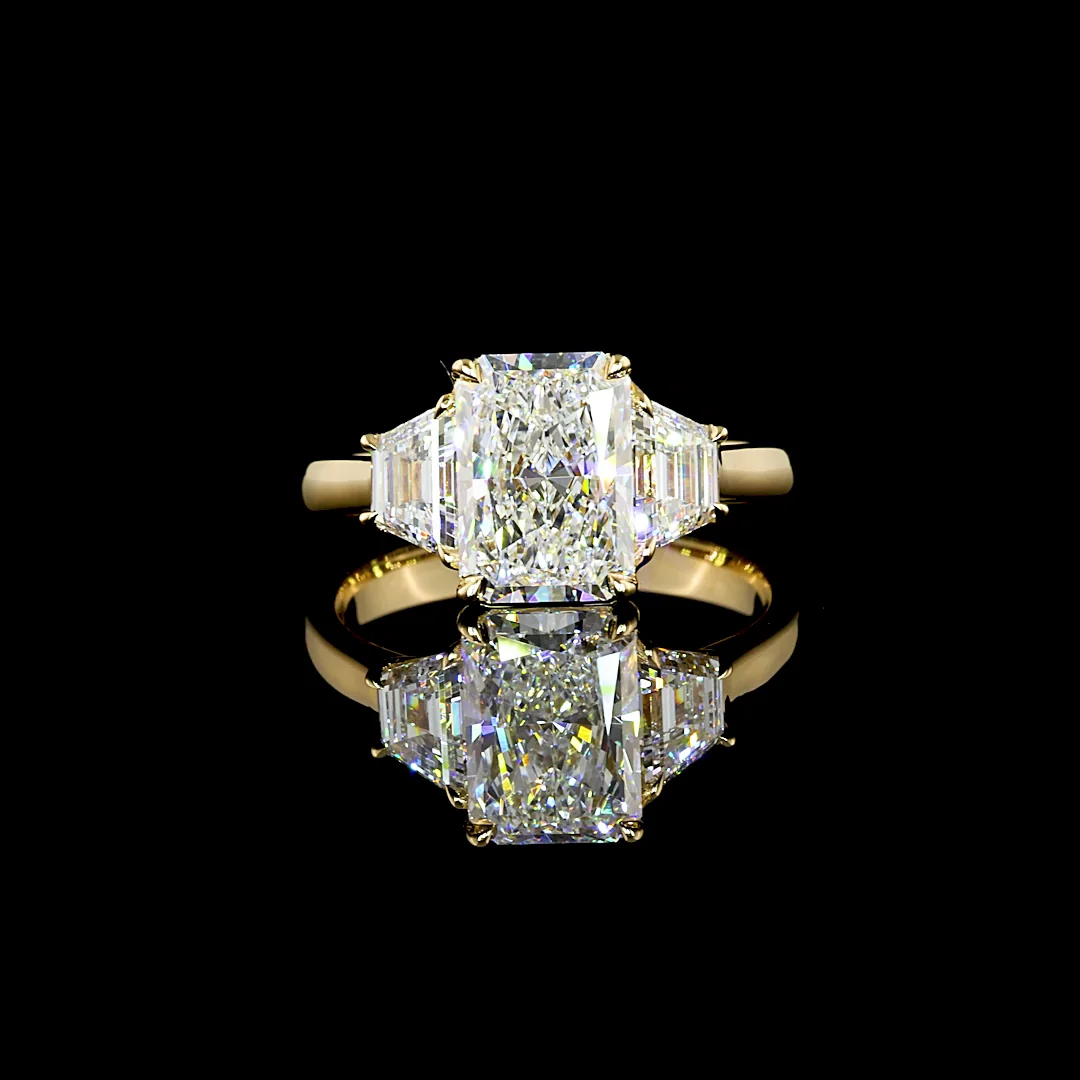 2.23 Cts 14k Yellow Gold Radiant Shape 3 Stones Ring