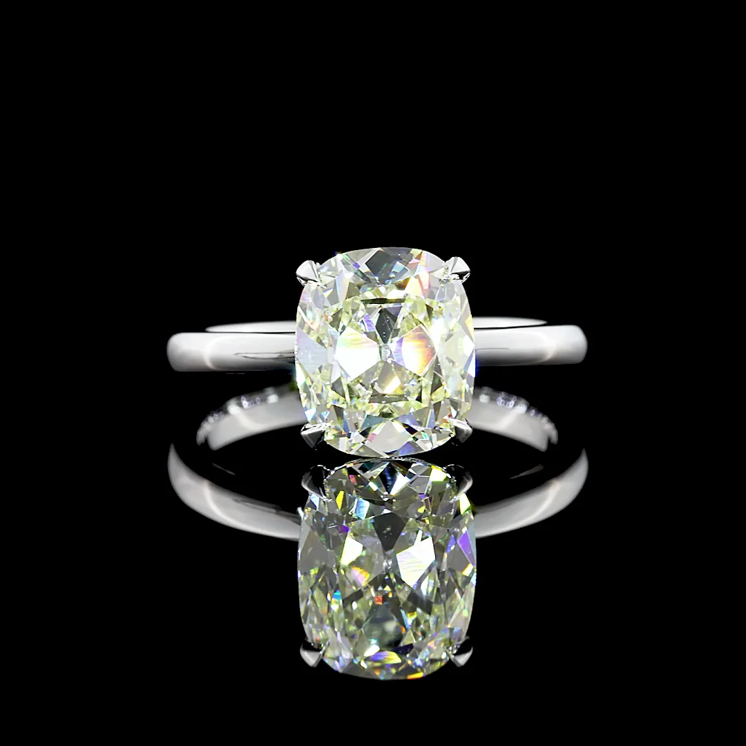 2.53 Cts 14k White Gold Antique Cushion Shape Solitaire Ring