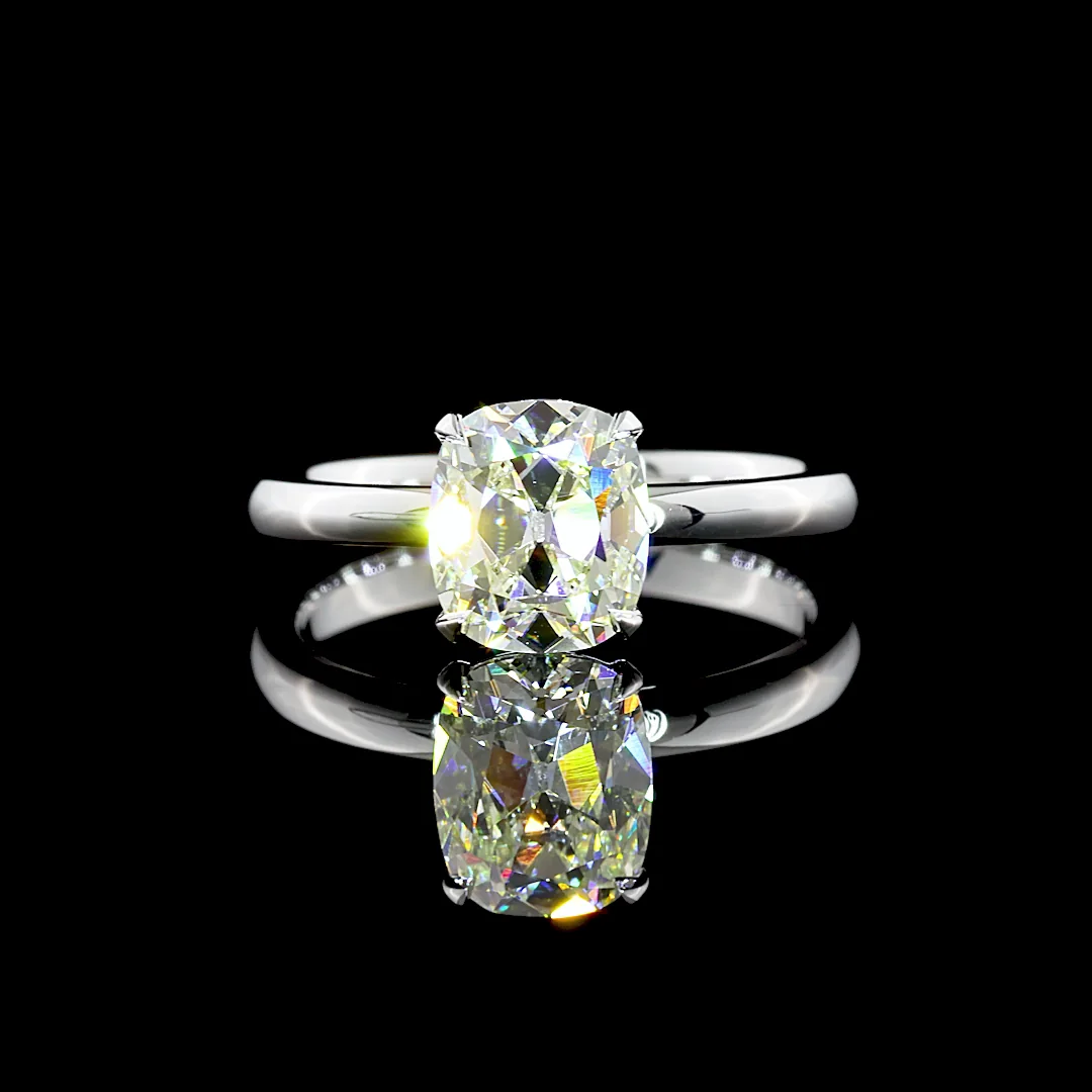 1.53 Cts 14k White Gold Antique Cushion Shape Solitaire Ring