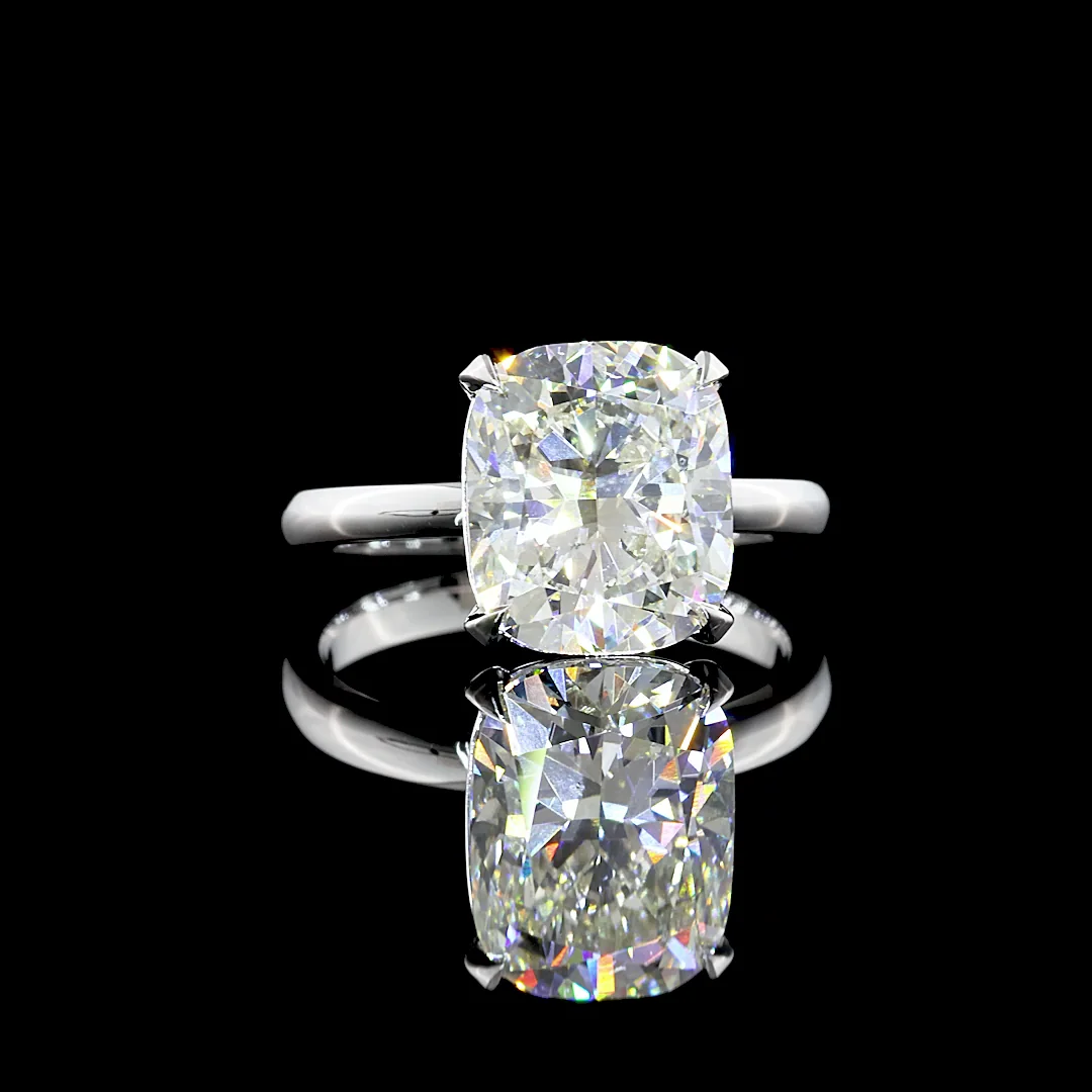 4.07 Cts 14k White Gold Cushion Modified Shape Solitaire Ring