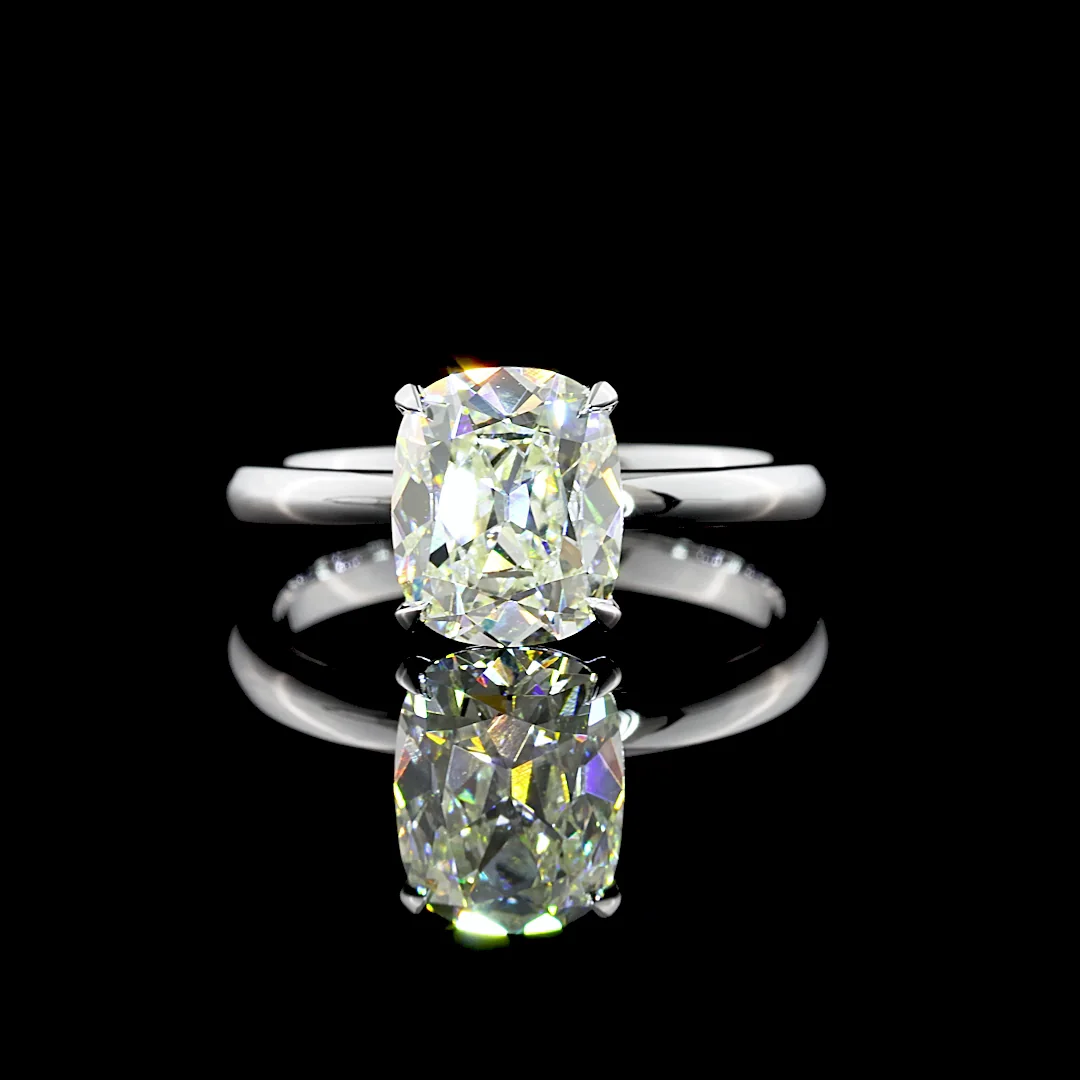 2.02 Cts 14k White Gold Antique Cushion Shape Solitaire Ring