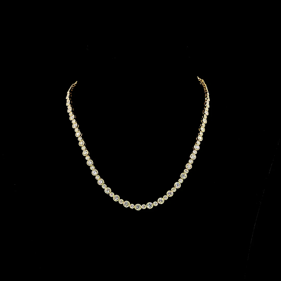 12.29 Cts 18k Yellow Gold Round Shape Station Line Tennis Necklace
