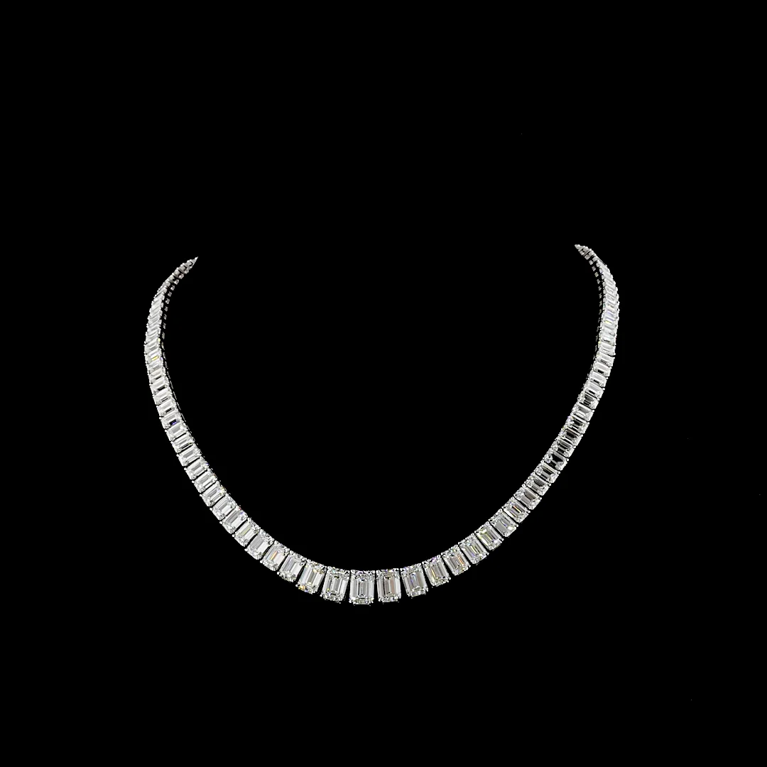 45.34 Cts 14k White Gold Emerald Shape Riviera Necklace