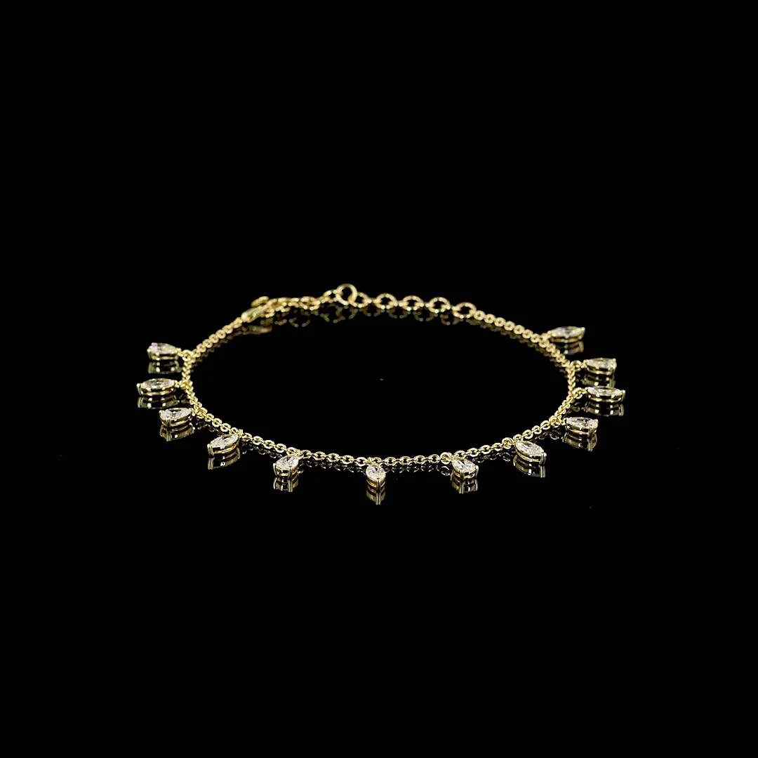 2.57 Cts 14k Yellow Gold Mix Shape Station Bracelet
