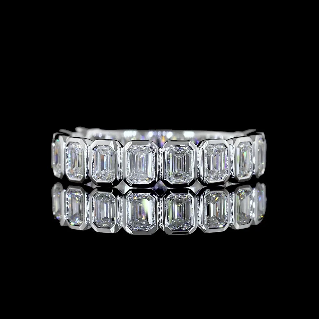 1.38 Cts 18k White Gold Emerald Shape 3/4 Band Eternity Band
