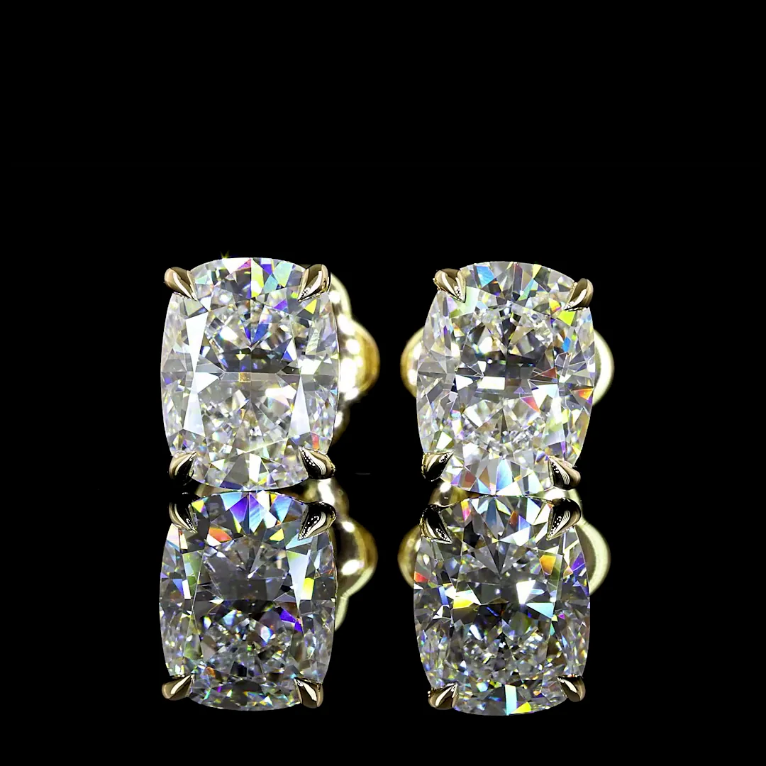 2.45 Cts 14k Yellow Gold Cushion Brilliant Shape Studs Earring