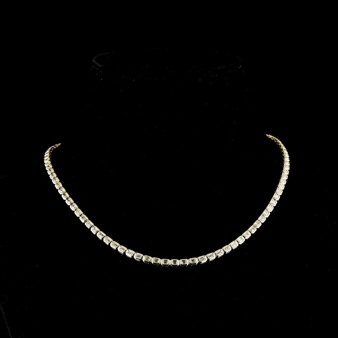 9.27 Cts 14k Yellow Gold Emerald Shape Tennis Necklace