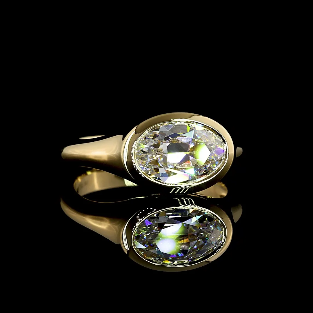 2.14 Cts 14k Yellow Gold Antique Oval Shape Solitaire Ring
