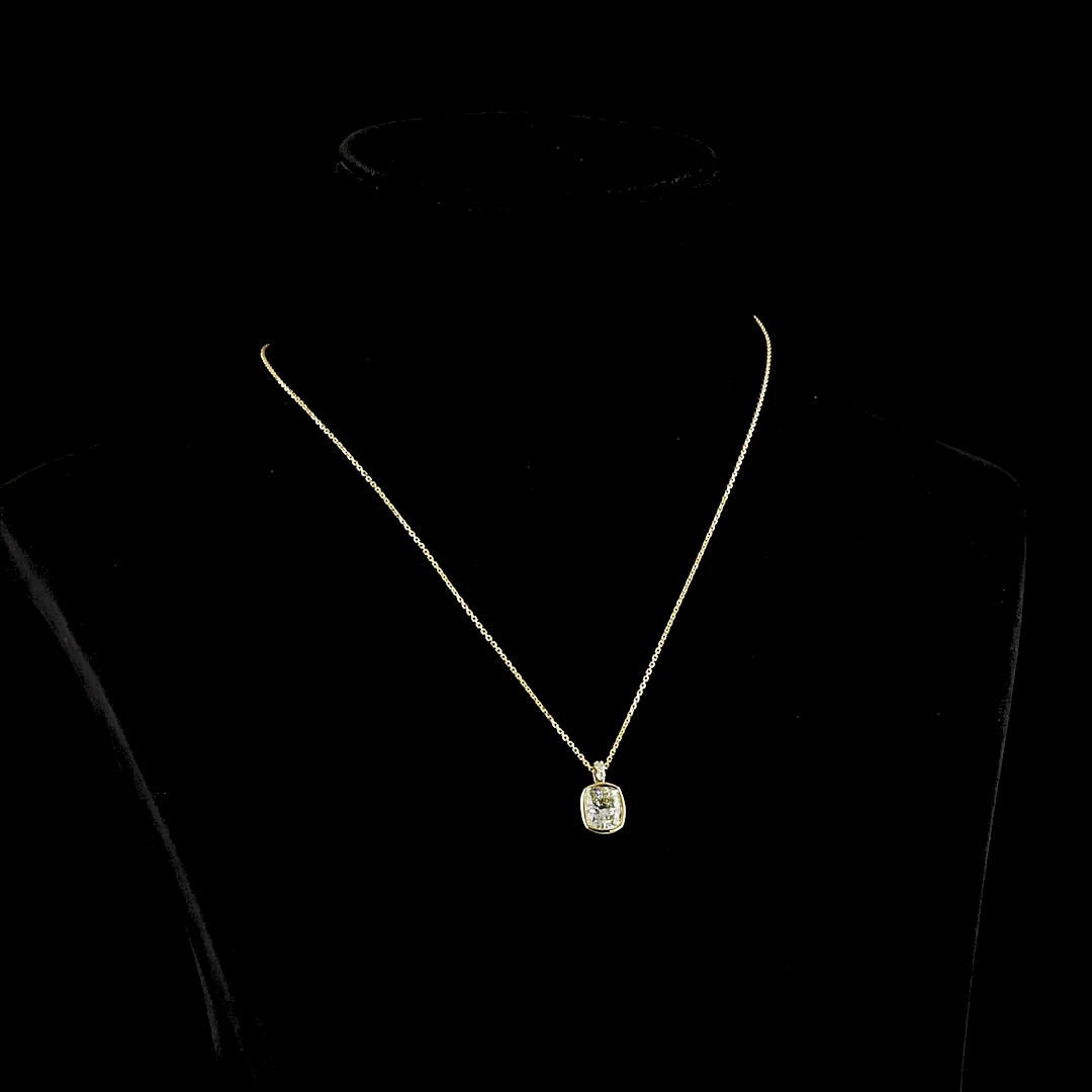 2.36 Cts 14k Yellow Gold Cushion Brilliant Shape Pendant Pendant