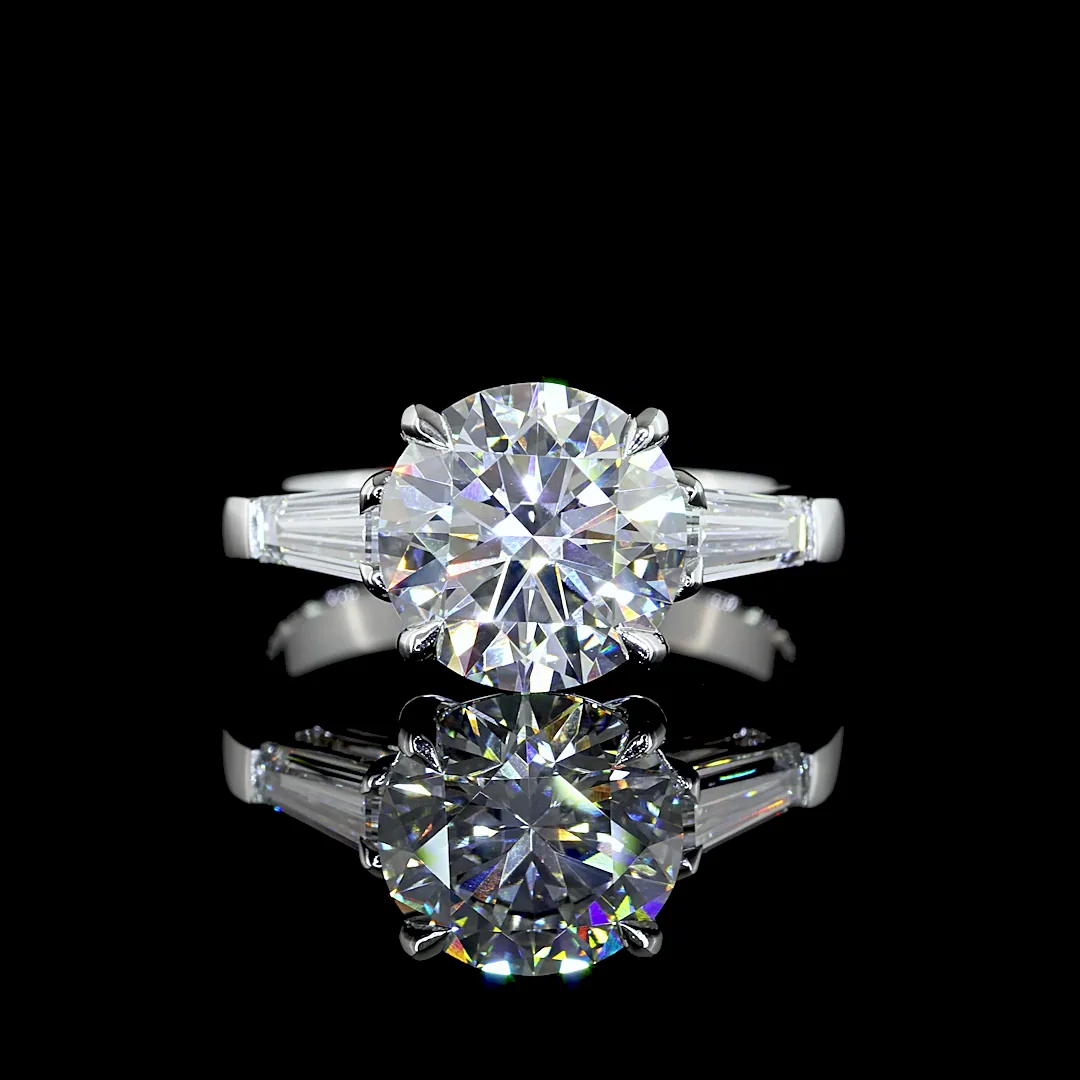 3.65 Cts Platinum Round Shape 3 Stones Ring