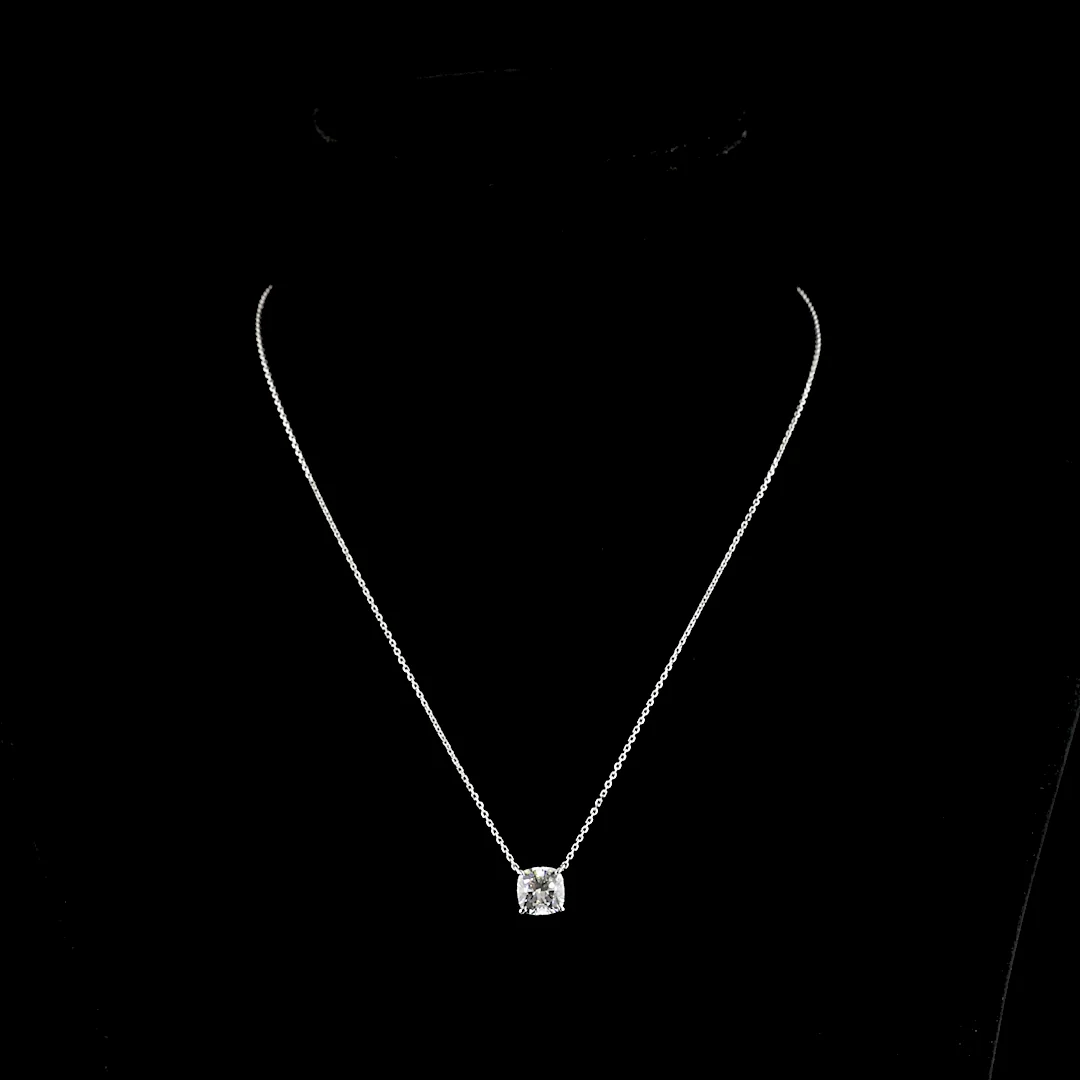 2.32 Cts 14k White Gold Square Cushion Brilliant Shape Solitaire Pendant