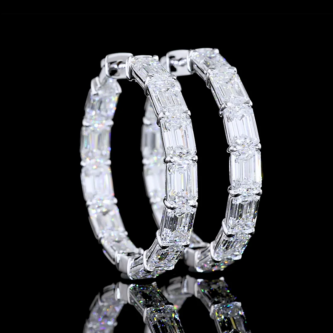 14.79 Cts 14k White Gold Emerald Shape Hoops Earring
