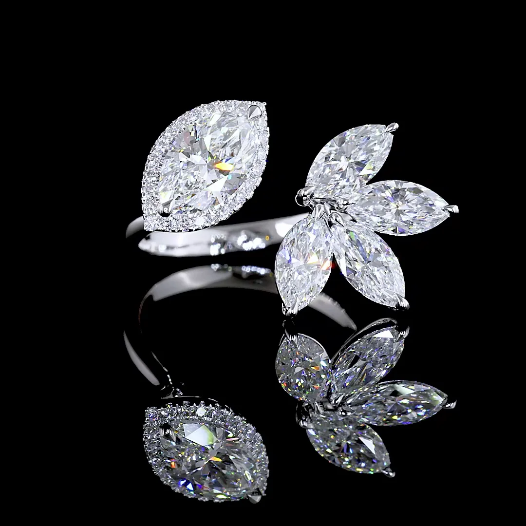 3.01 Cts 14k White Gold Marquise Shape Special Ring