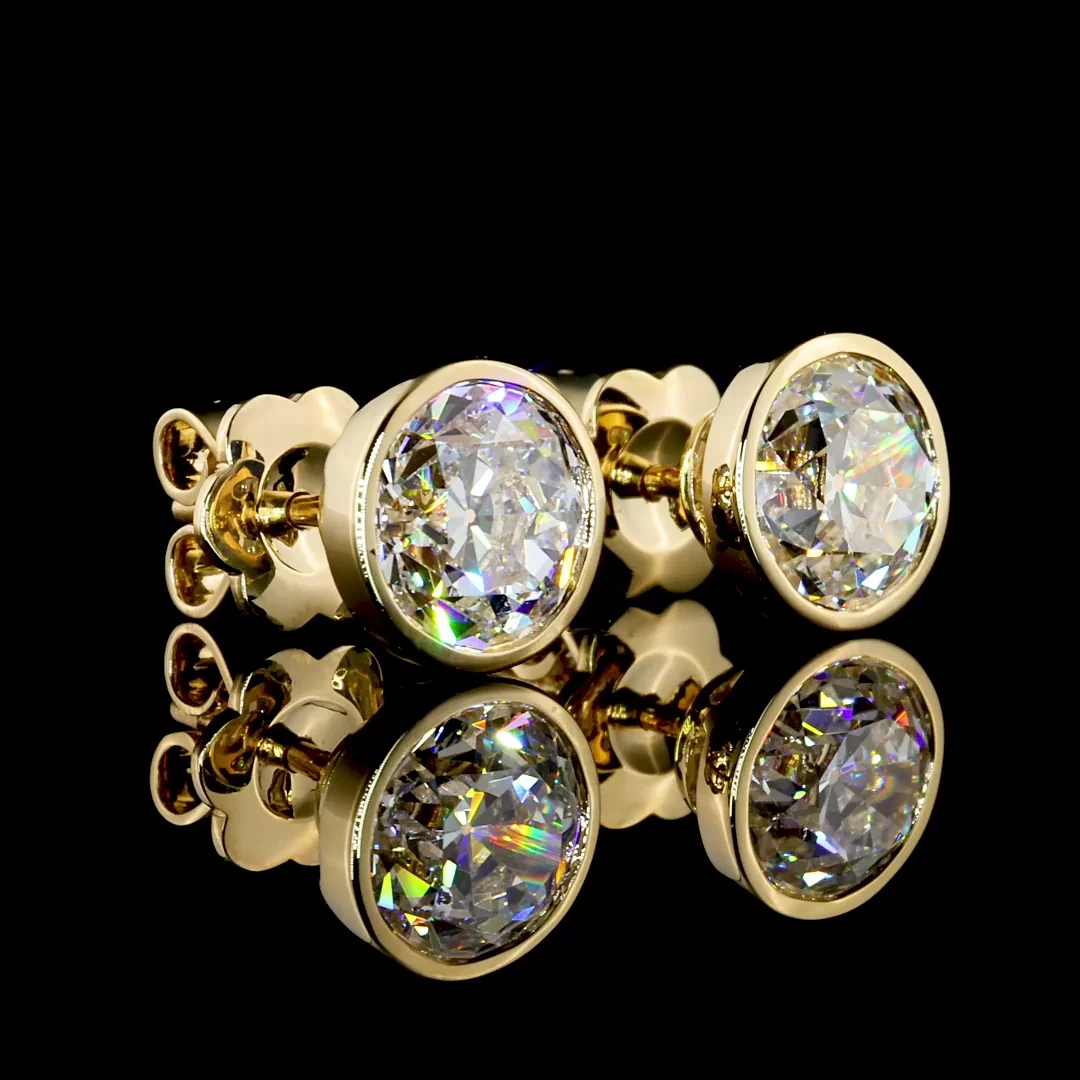 4.03 Cts 14k Yellow Gold Old European Brilliant Shape Studs Earring