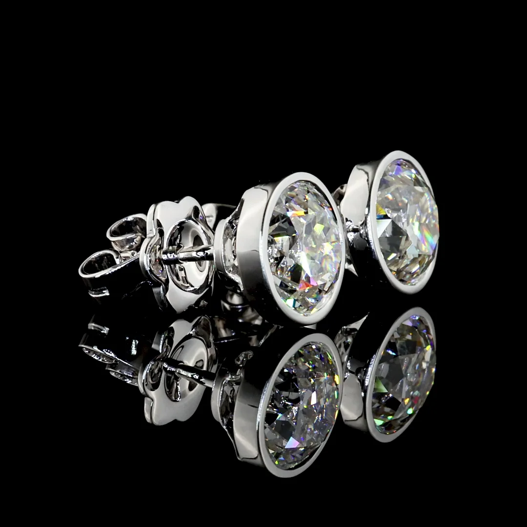 4.08 Cts 14k White Gold Old European Brilliant Shape Studs Earring