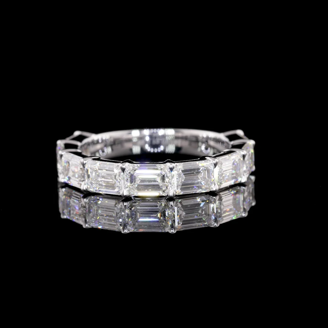 2.89 Cts 14k White Gold Emerald Shape 3/4 Band Eternity Band
