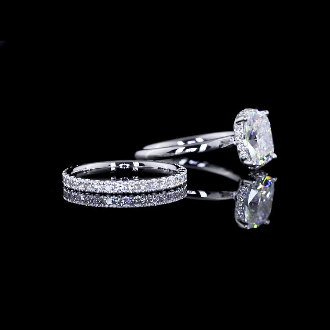 2.13 Cts 14k White Gold Cushion Shape Semi Hidden Halo Ring