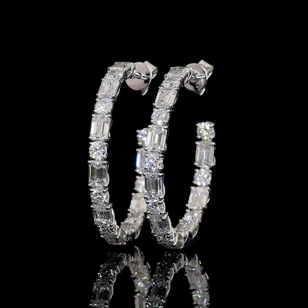 6.74 Cts 14k White Gold Mix Shape C Hoops Earring
