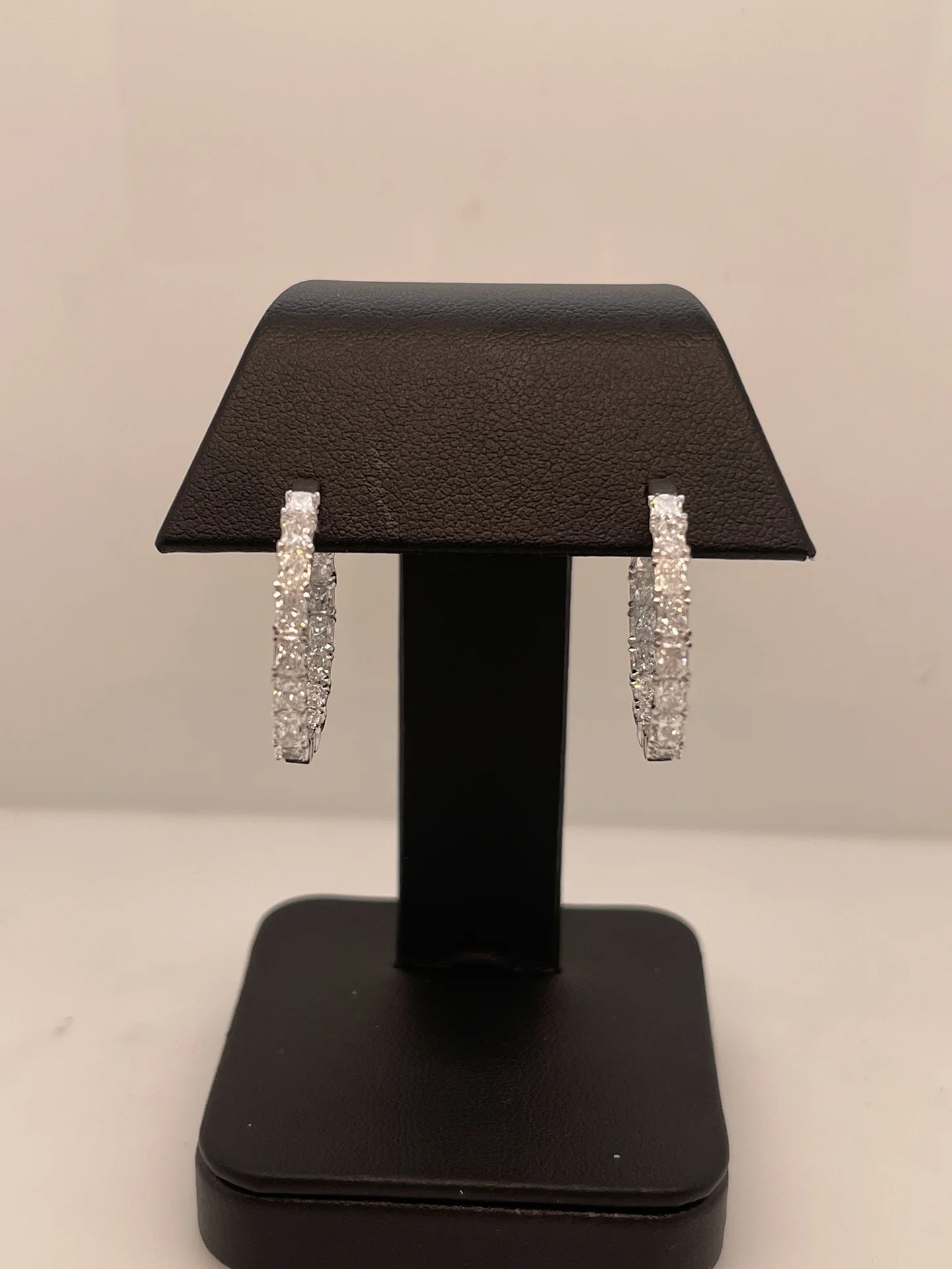 5.56 Cts 14k White Gold Radiant Shape Hoops Earring