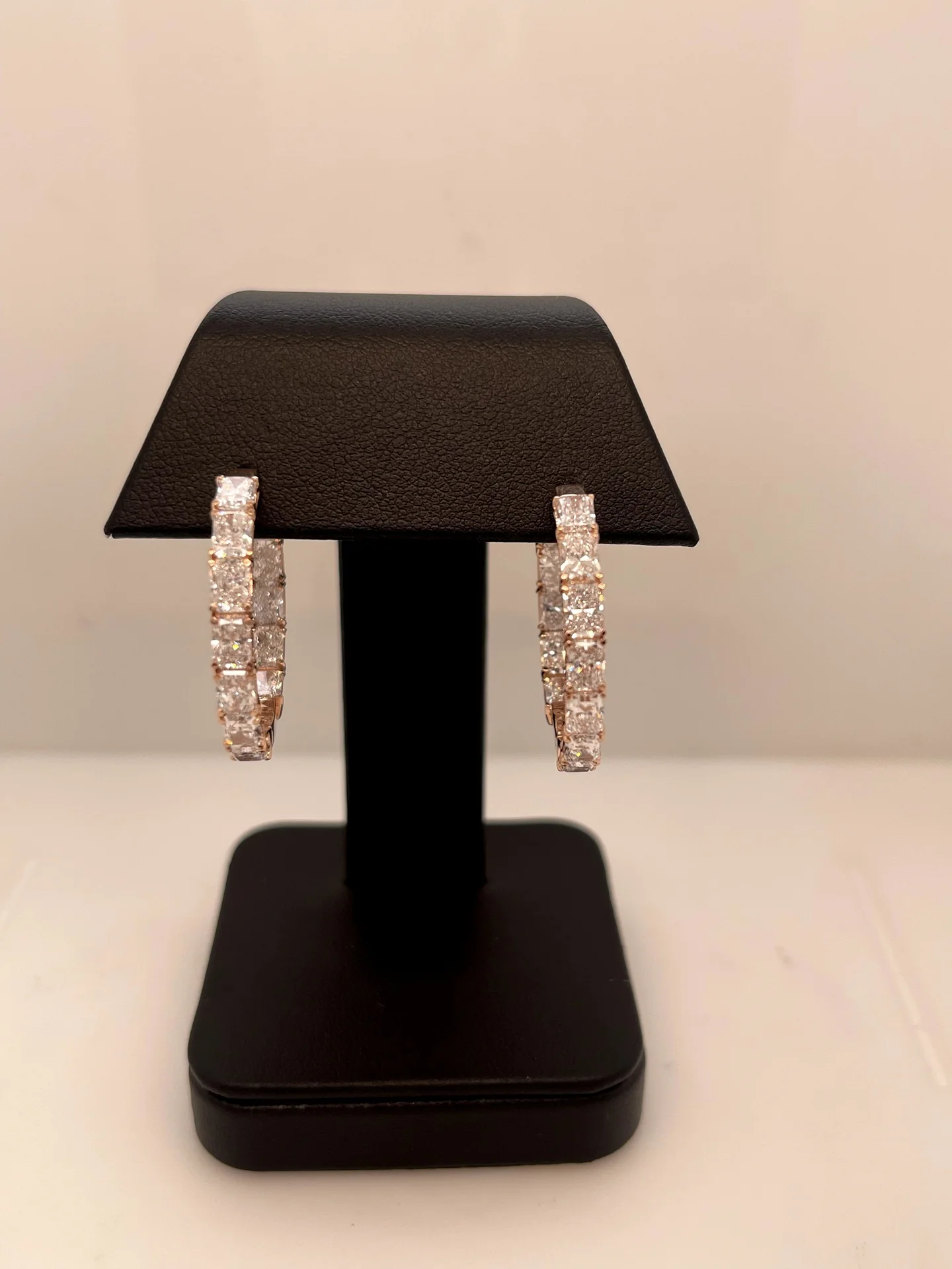 7.84 Cts 14k Rose Gold Radiant Shape Hoops Earring