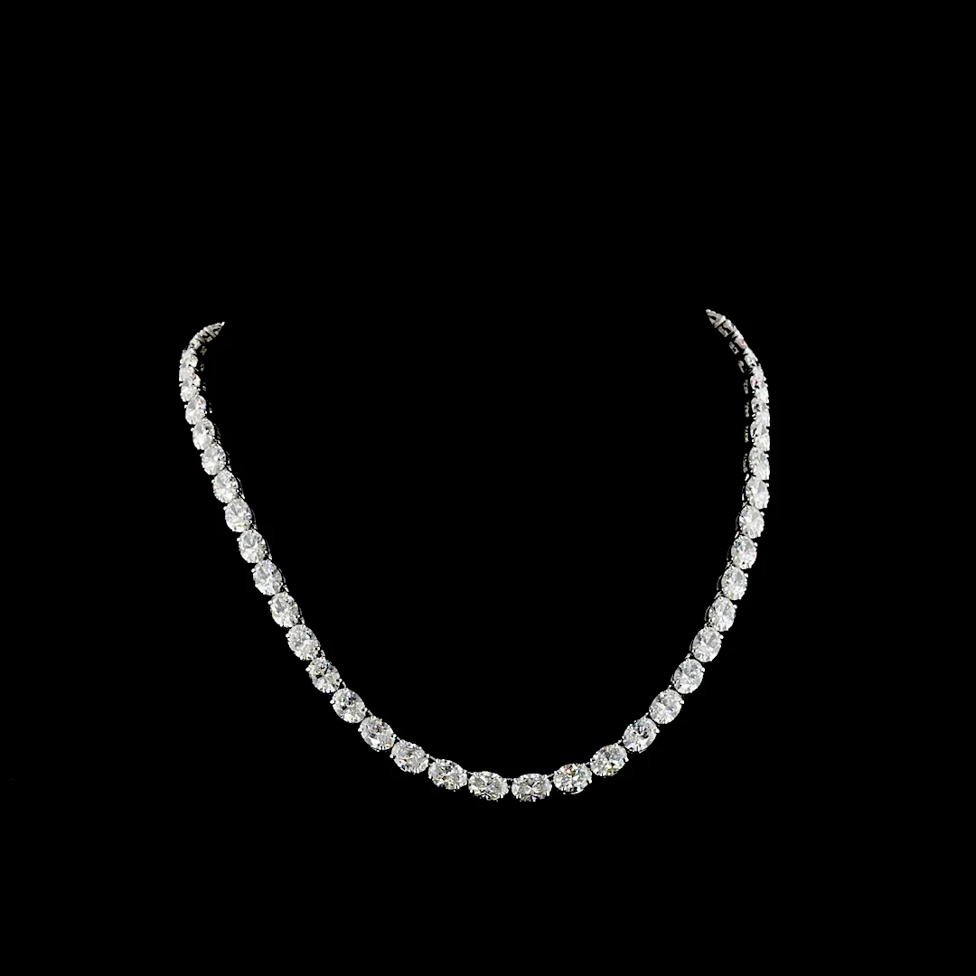 40.4 Cts 14k White Gold Oval Shape Tennis Necklace