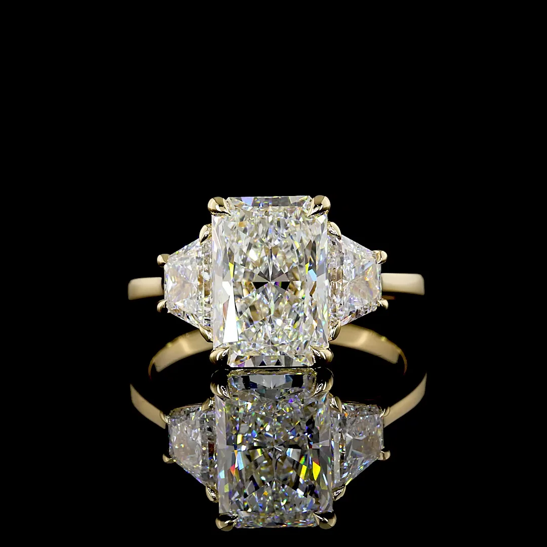 4.15 Cts 14k Yellow Gold Radiant Shape 3 Stones Ring