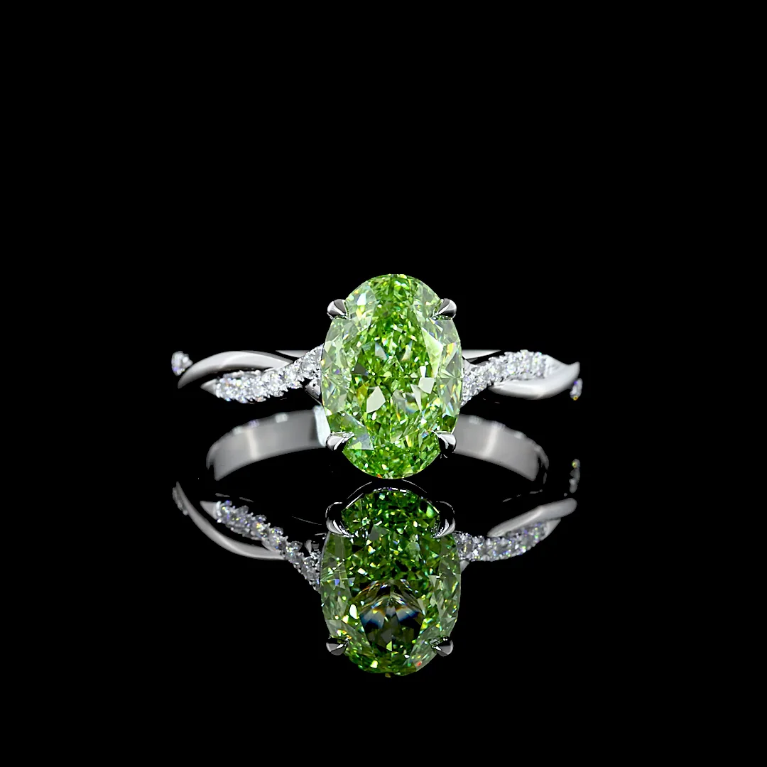 2.17 Cts 14k White Gold Oval Shape Solitaire Diamond Shank Ring