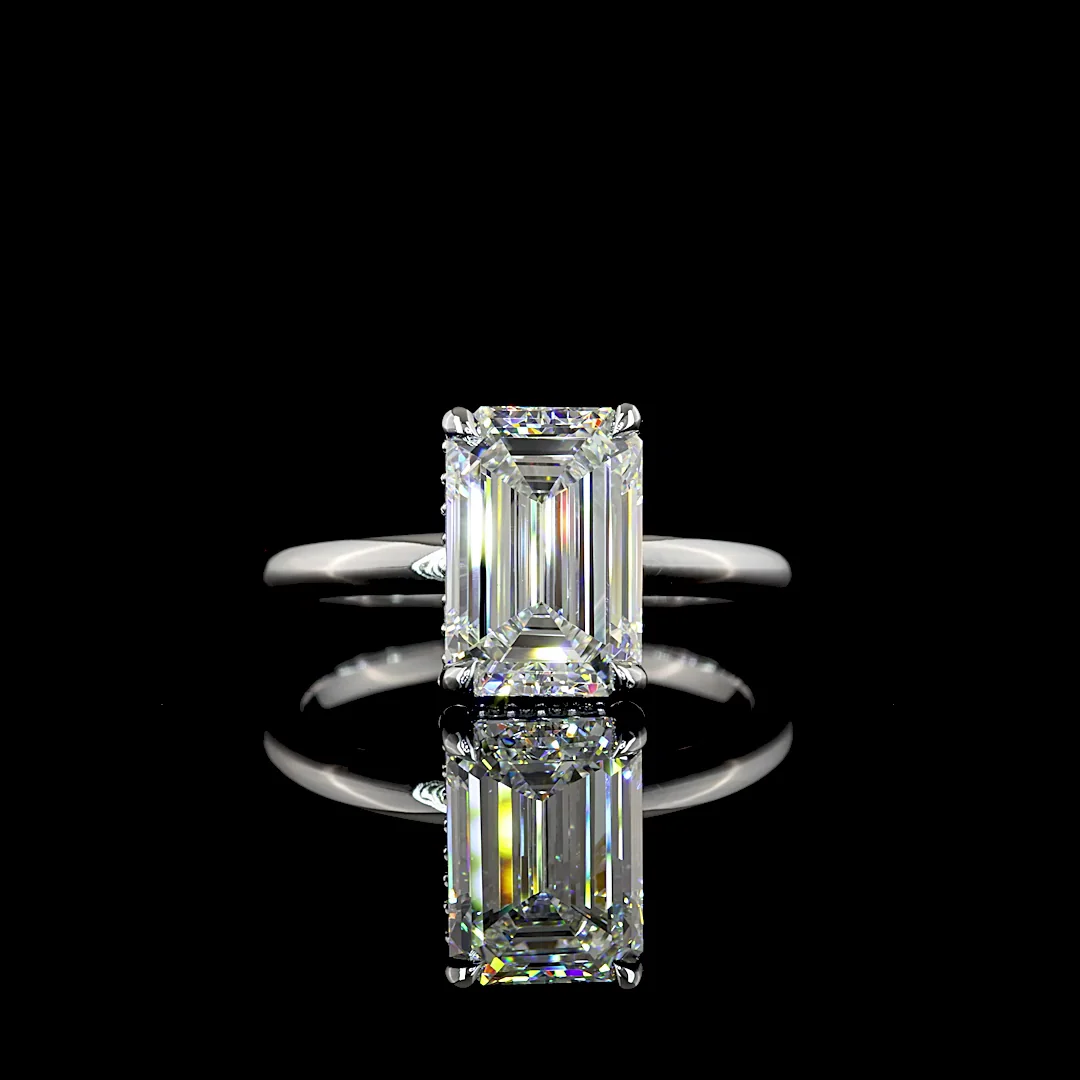3.09 Cts 14k White Gold Emerald Shape Hidden Halo Ring