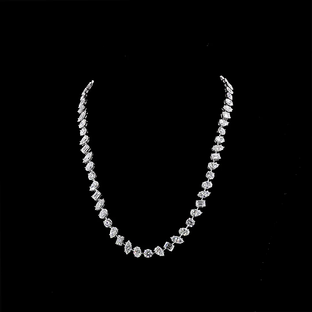 44.32 Cts 14k White Gold Mix Shape Station Necklace