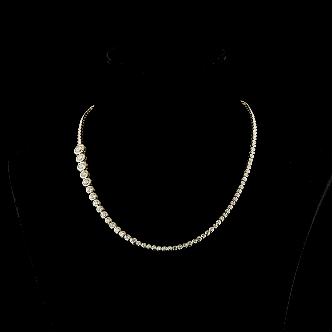 8.18 Cts 14k Yellow Gold Round Shape Riviera Necklace