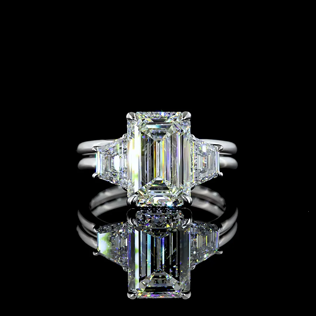 4.6 Cts 14k White Gold Emerald Shape 3 Stones Ring