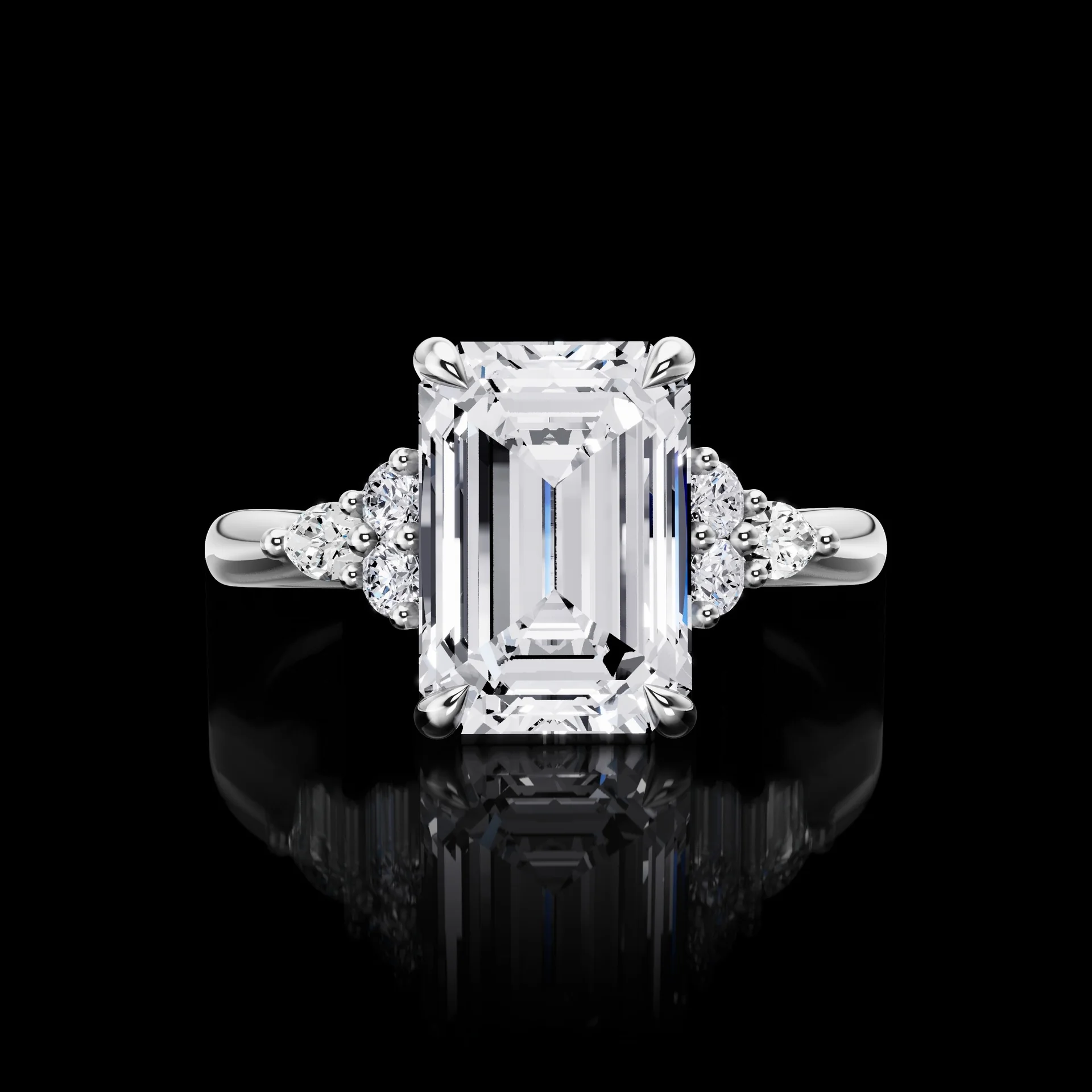3 Cts 14k White Gold Emerald Shape Special Ring