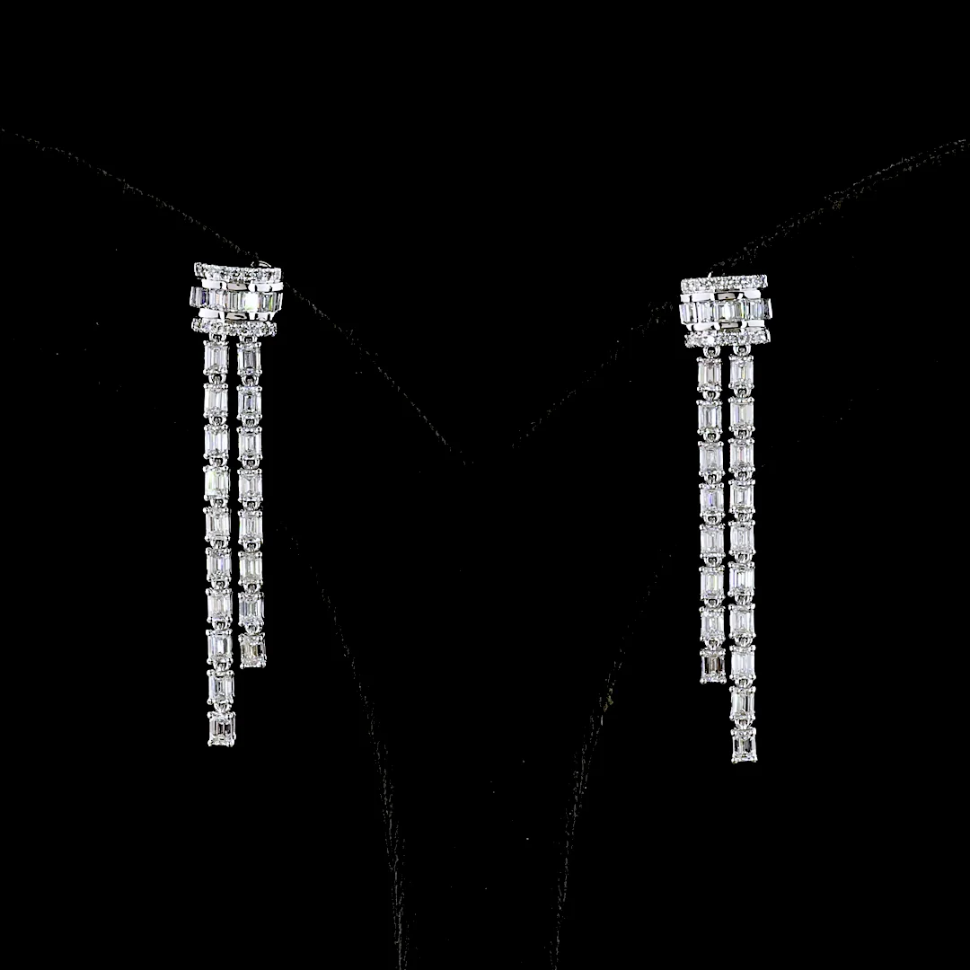 2.84 Cts 14k White Gold Emerald Shape Lariat Earring