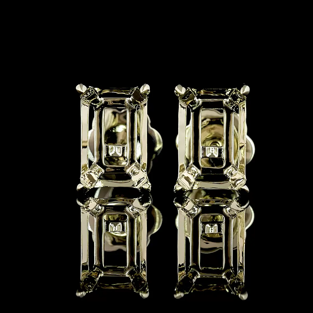 4 Cts 14k White Gold Emerald Shape Studs Earring