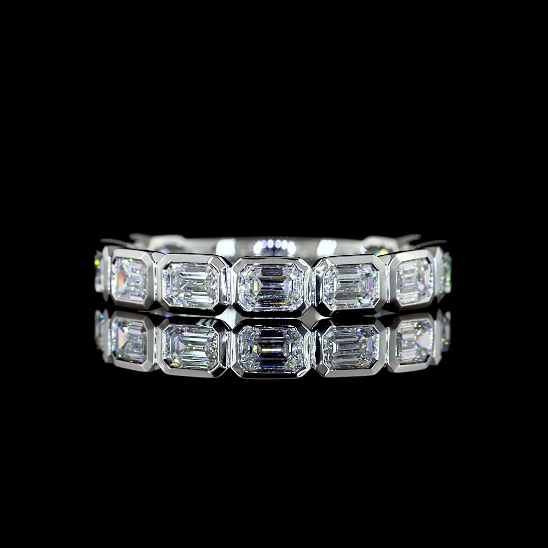 1.13 Cts Platinum Emerald Shape 3/4 Band Ring