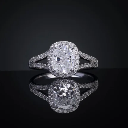 1.87 Cts 14k White Gold Cushion Shape Split Shank Ring